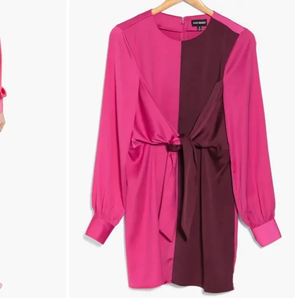 New💕Steve Madden Hot Pink Colorblock Long Sleeve Dress - Picture 2 of 3
